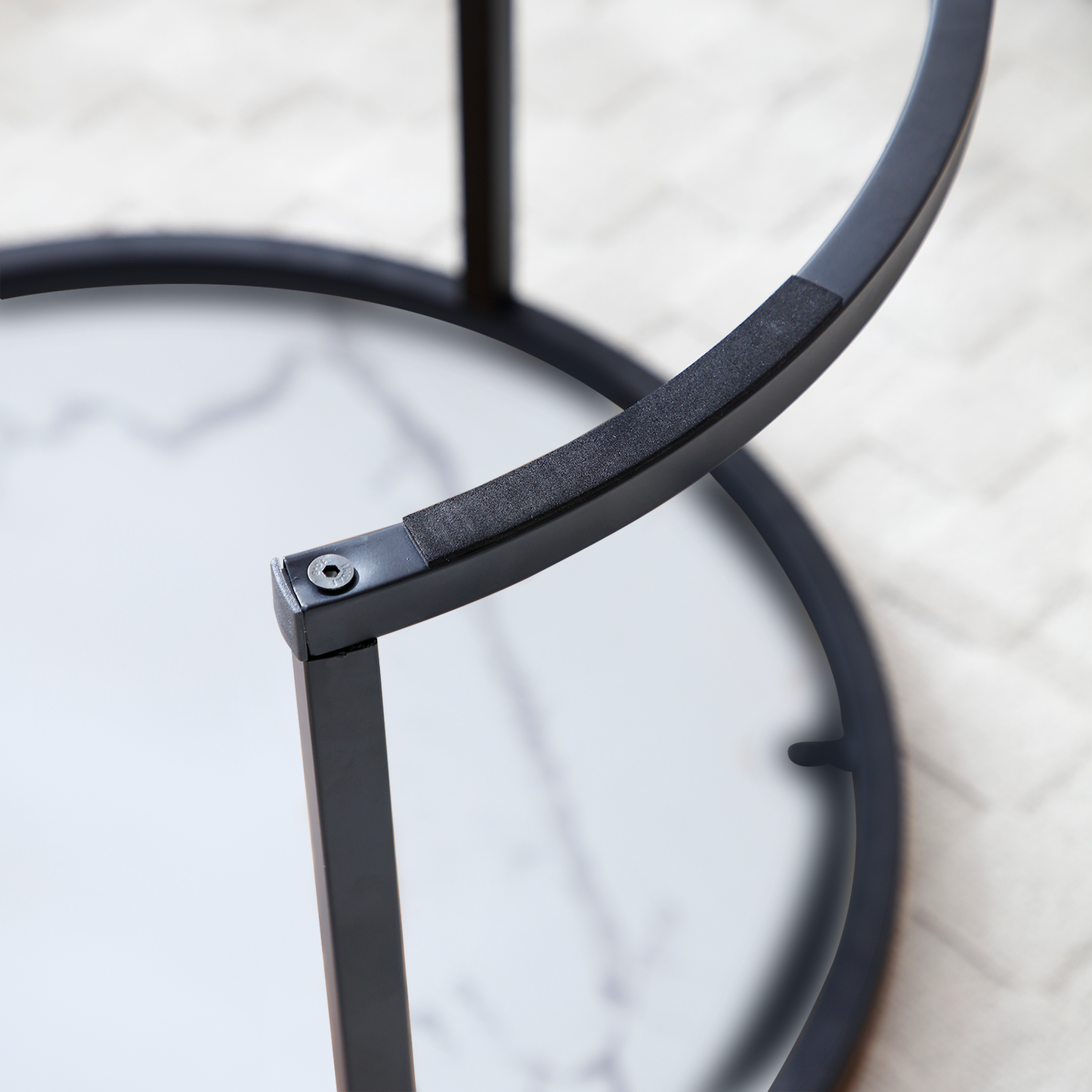 Set of 2 Nesting Coffee Tables – White & Gray Marble Top with Black Metal Frame