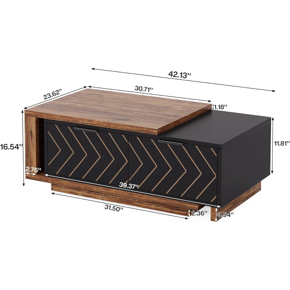 Expandable Dual-Tone Coffee Table – Walnut & Oak with Storage Drawers