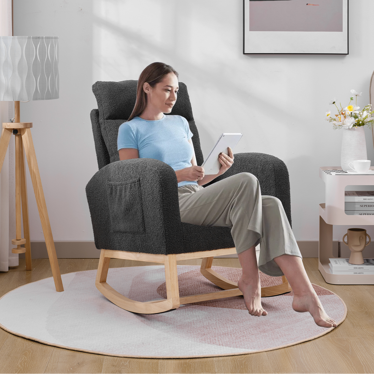 Modern High-Back Accent Rocking Chair – Nursery & Lounge Comfort