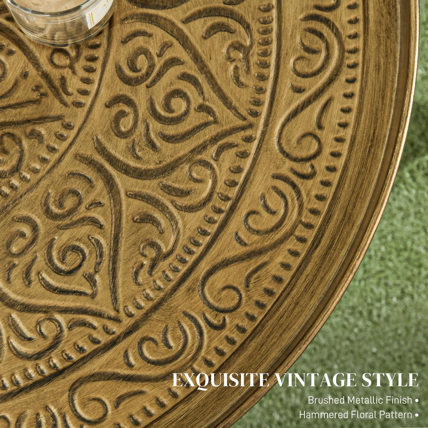 Round Hammered Gold Metal Coffee Table – 24” Sculpted Accent Table