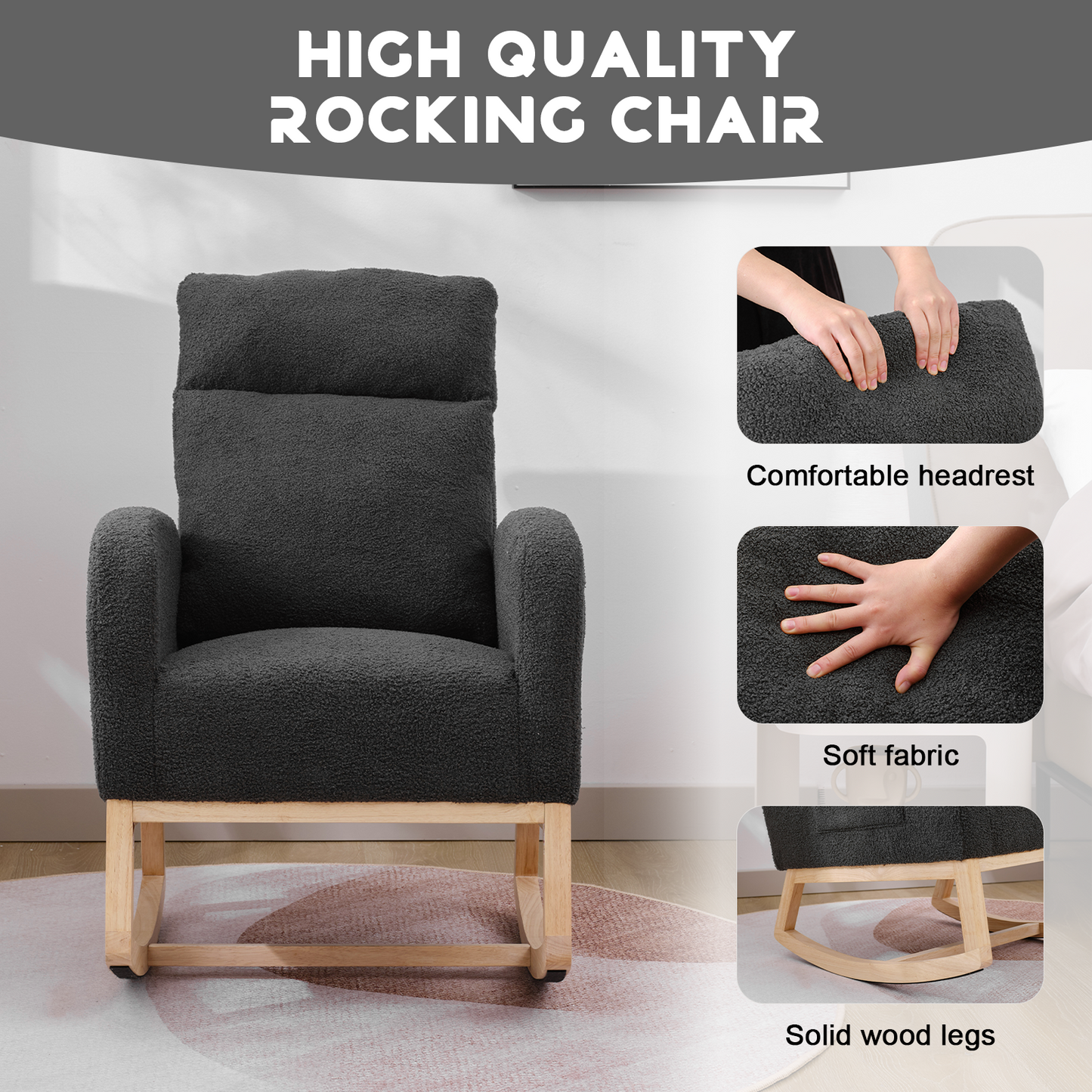 Modern High-Back Accent Rocking Chair – Nursery & Lounge Comfort