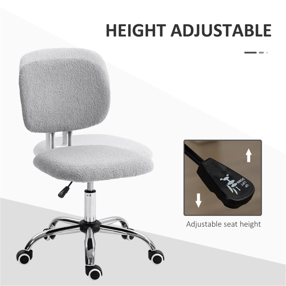 Light Gray Plush Office Chair with Adjustable Height & Soft Curved Backrest
