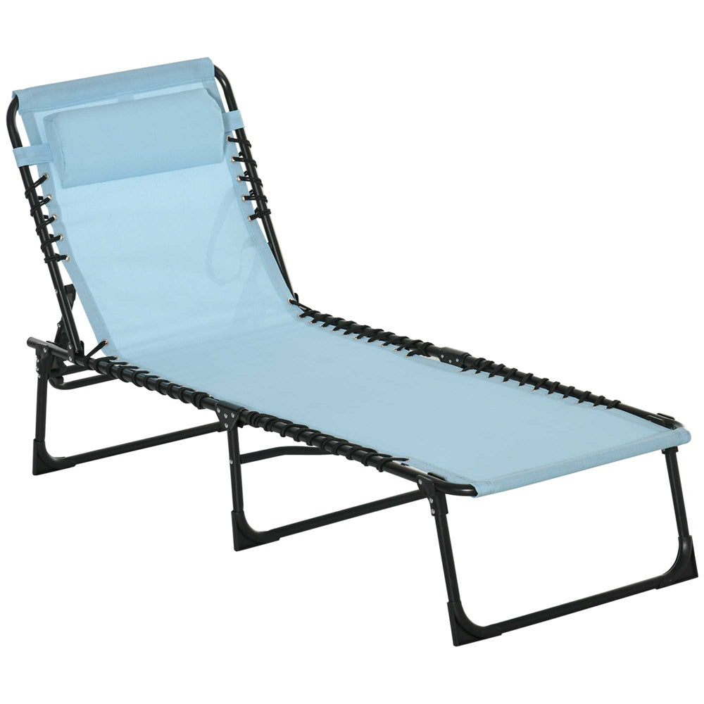 Blue Reclining Foldable Lounge Chair with Pillow & Mesh Fabric