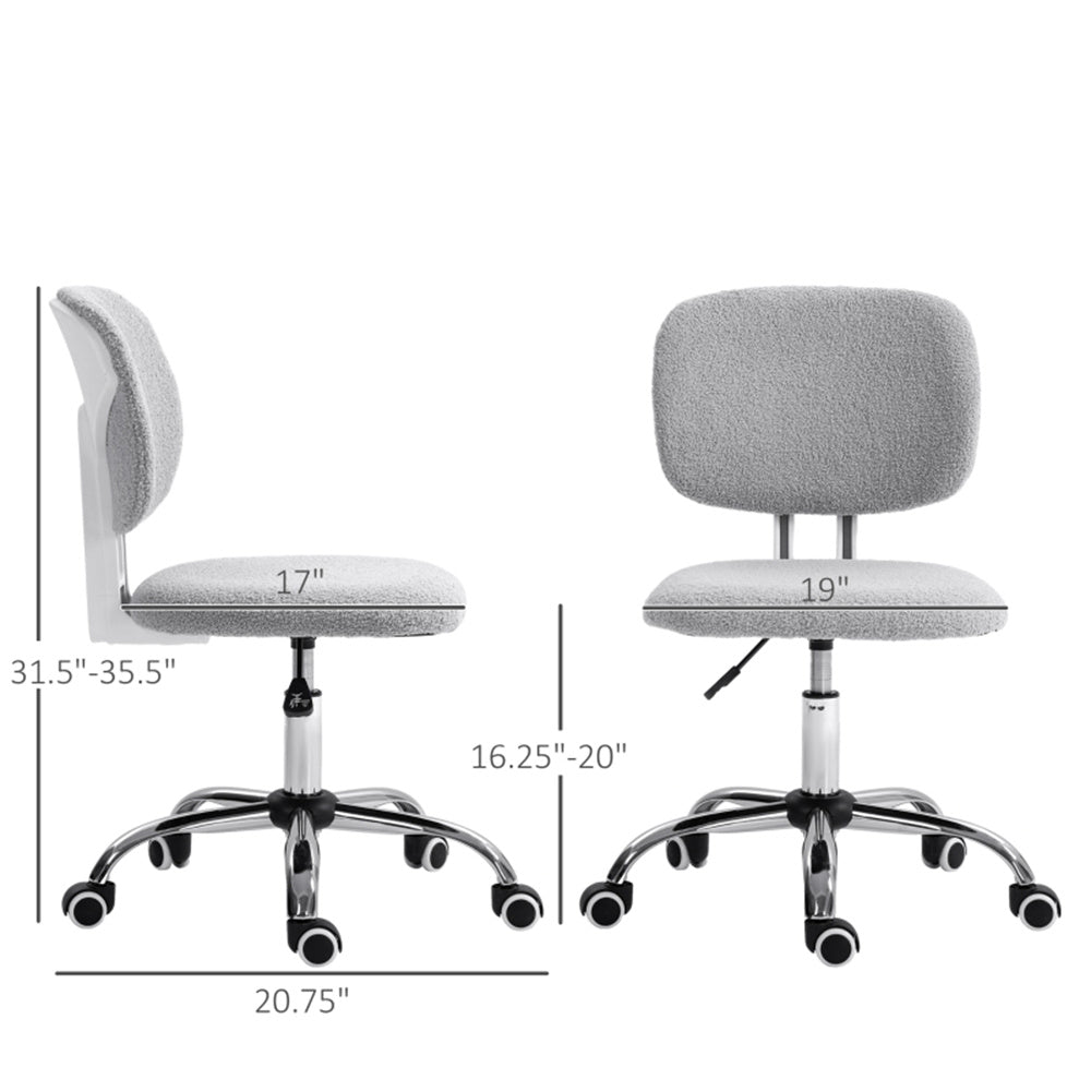 Light Gray Plush Office Chair with Adjustable Height & Soft Curved Backrest