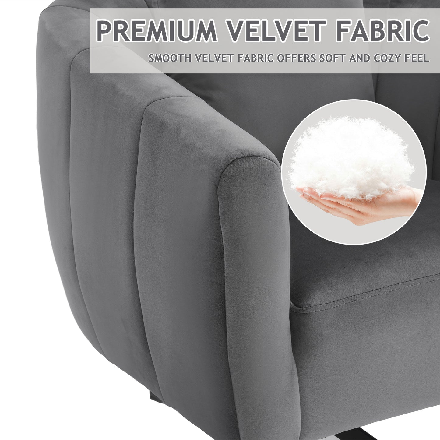 360° Swivel Velvet Accent Chair with Fluffy Cushion – Gray