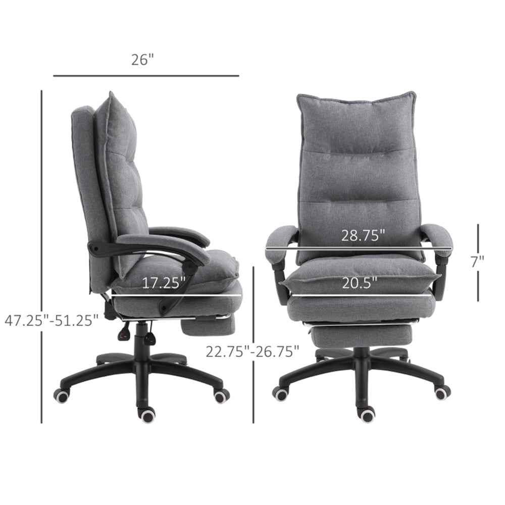 Grey High-Back Reclining Office Chair with Footrest & Linen-Style Upholstery