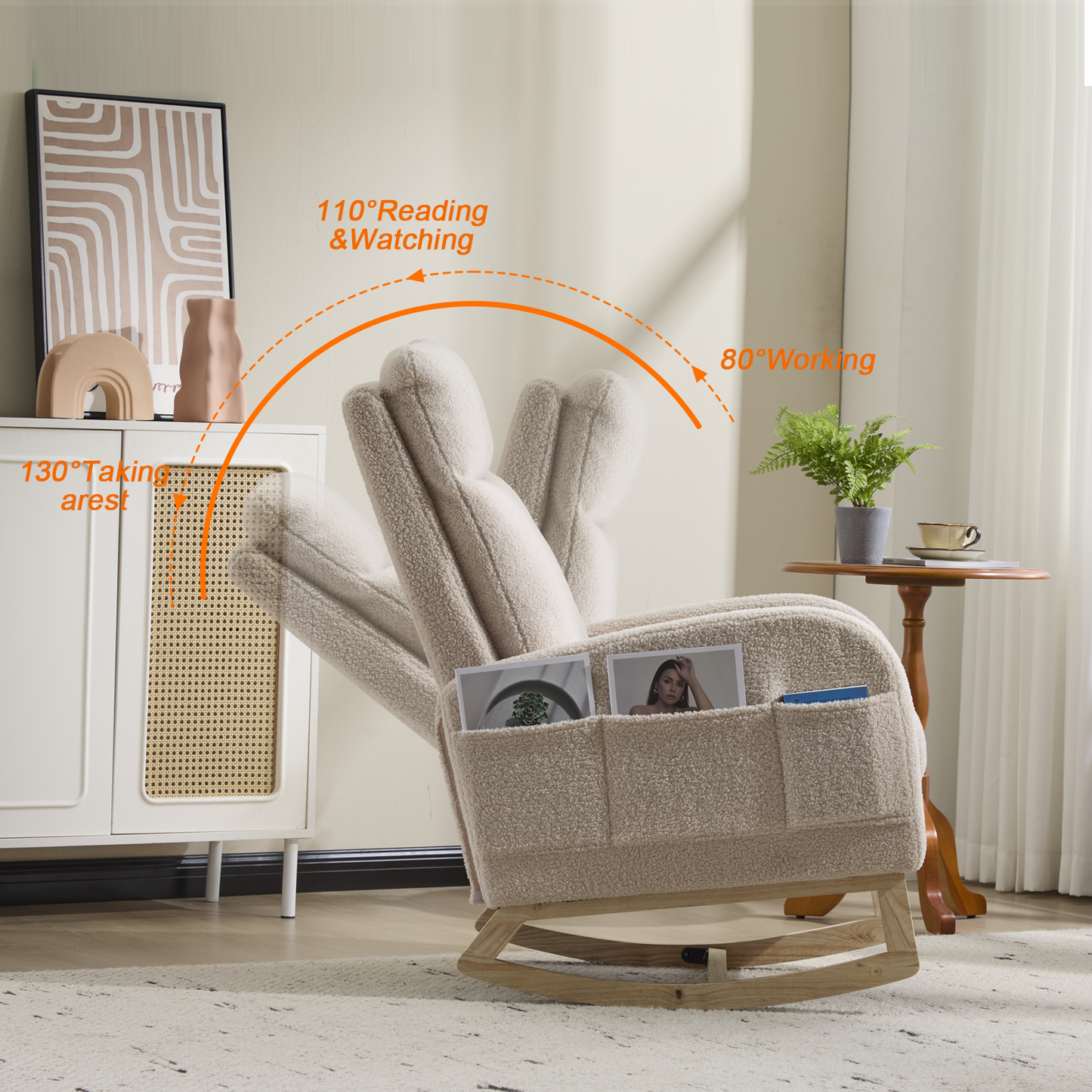 Modern Rocking Accent Chair with High Back, Soft Fabric & 300 lb Weight Capacity