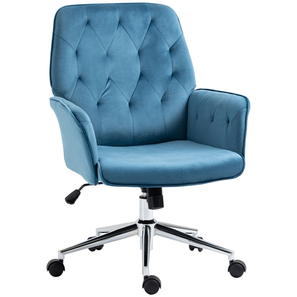 Blue Velvet Office Chair – Adjustable Height with Rocking Back & Armrests