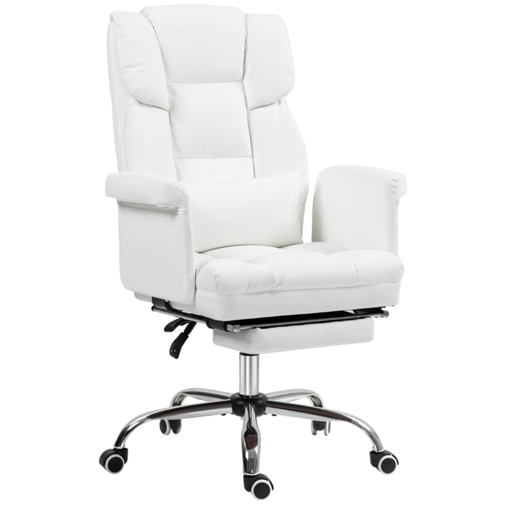 White Massage Office Chair with Reclining Back, Footrest & PU Leather Finish