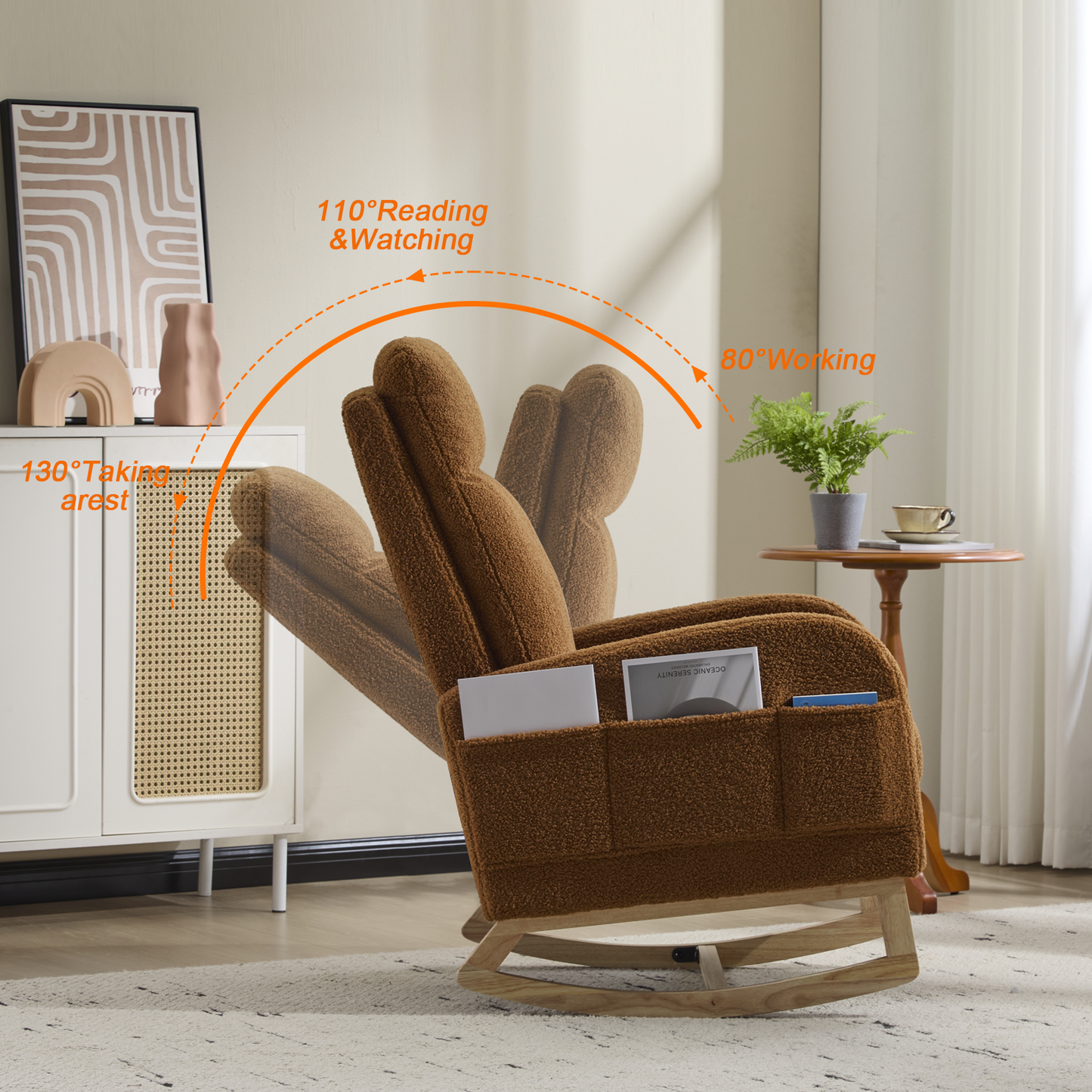 Modern Rocking Accent Chair with High Back, Soft Fabric & 300 lb Weight Capacity