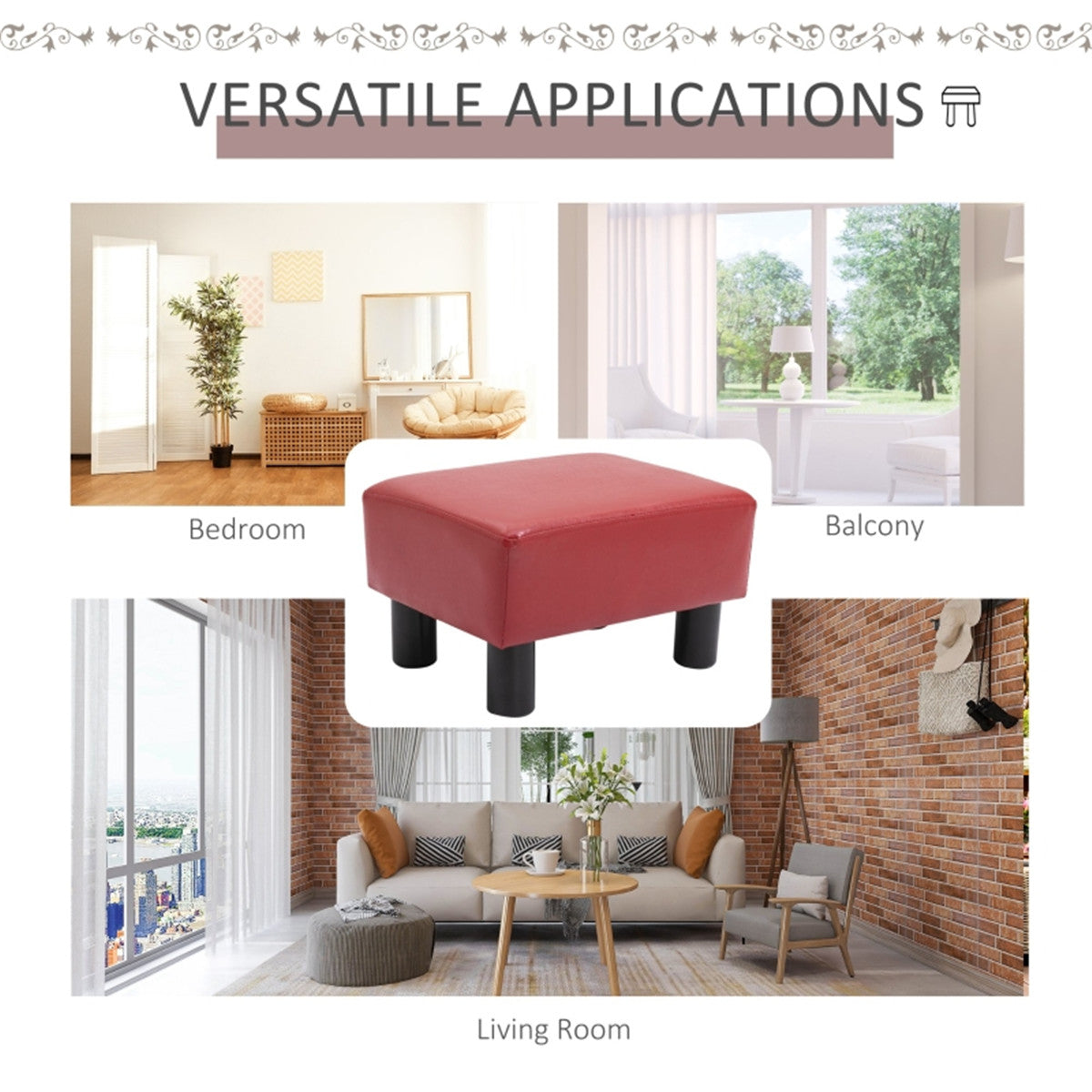 Red Faux Leather Foot Rest Ottoman – Chic, Lightweight & Durable