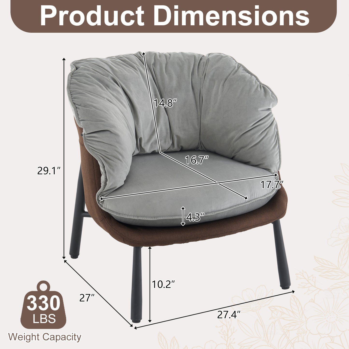 Modern Velvet Barrel Accent Chair with Metal Legs – Gray Armchair