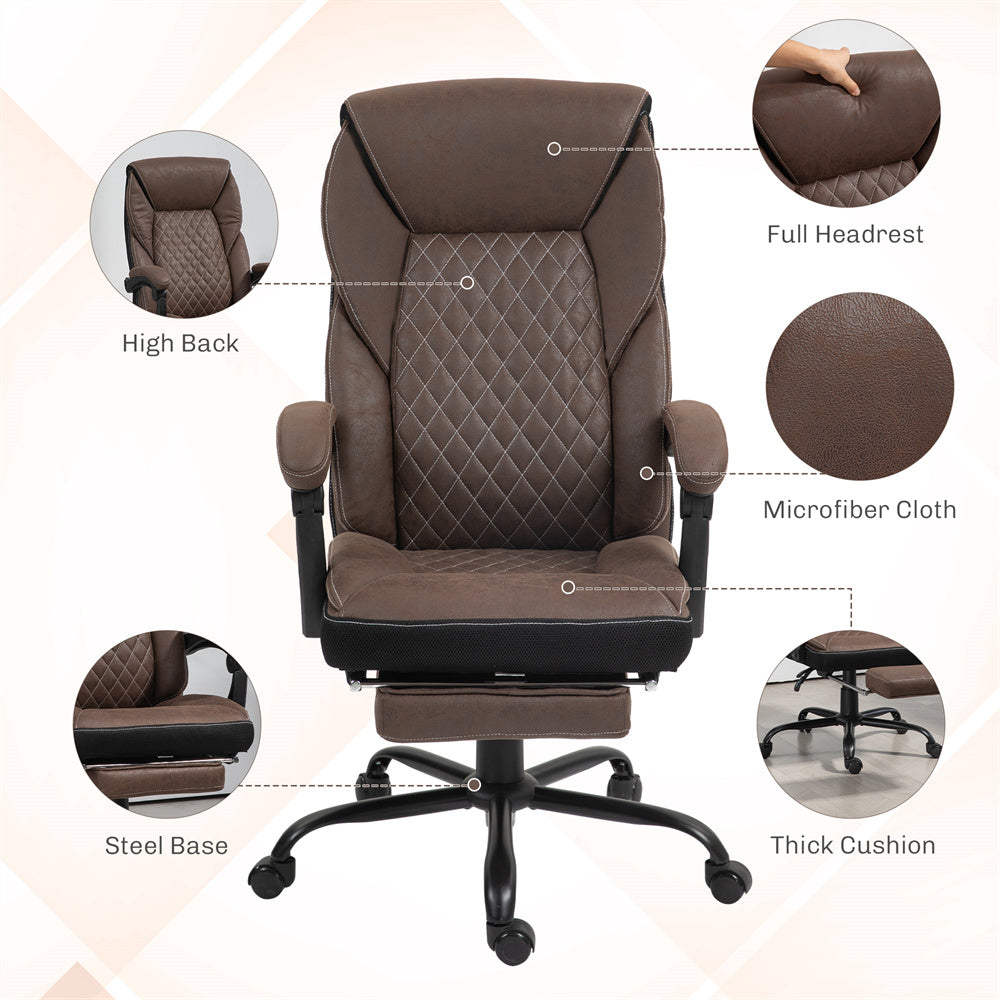 Dark Brown High-Back Reclining Office Chair with Footrest & Microfiber Upholstery