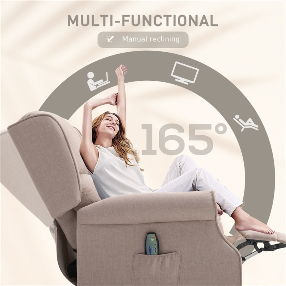 Heated Massage Recliner Chair with Lumbar Support – Manual Pushback, Beige