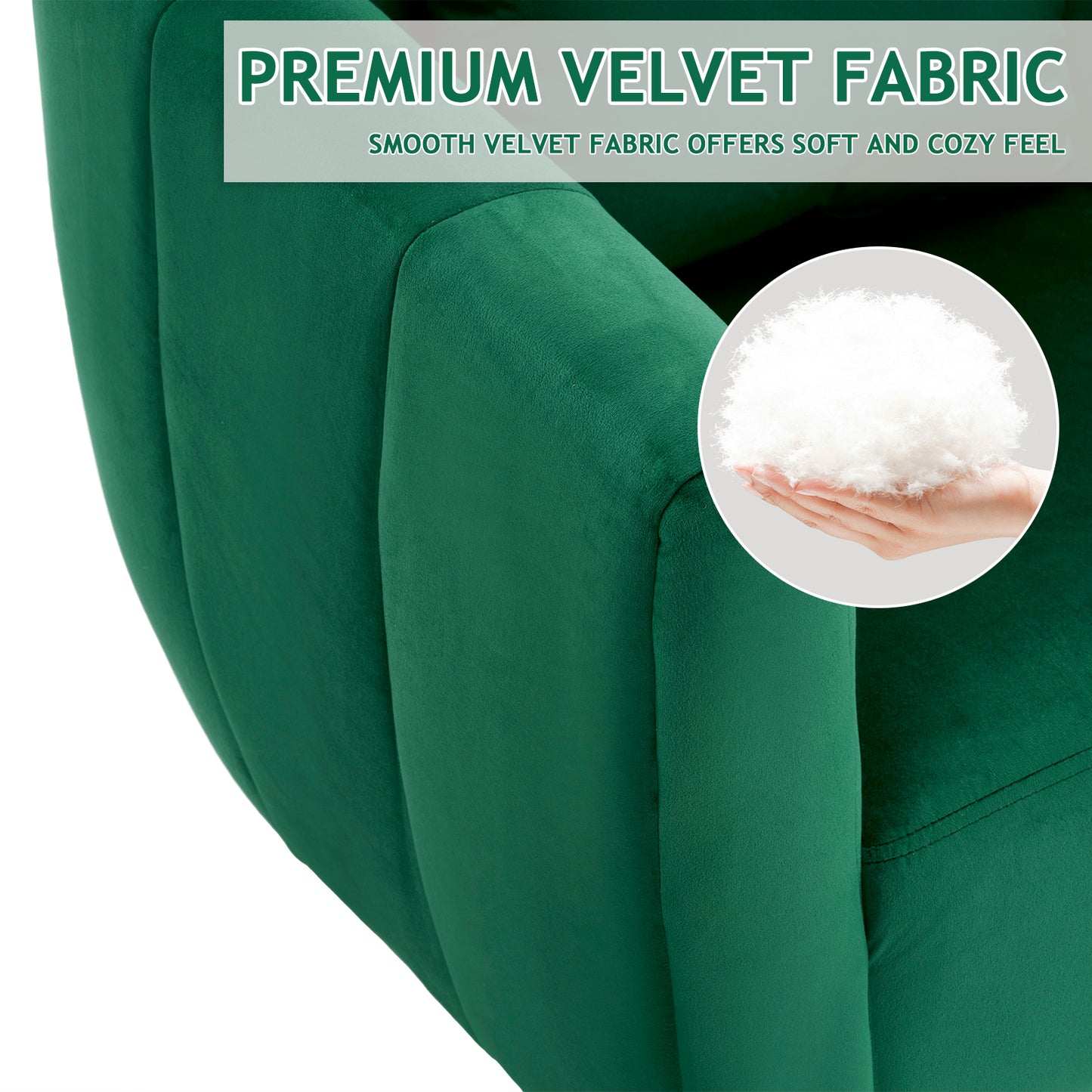 360° Swivel Velvet Accent Chair with Fluffy Cushion – Green