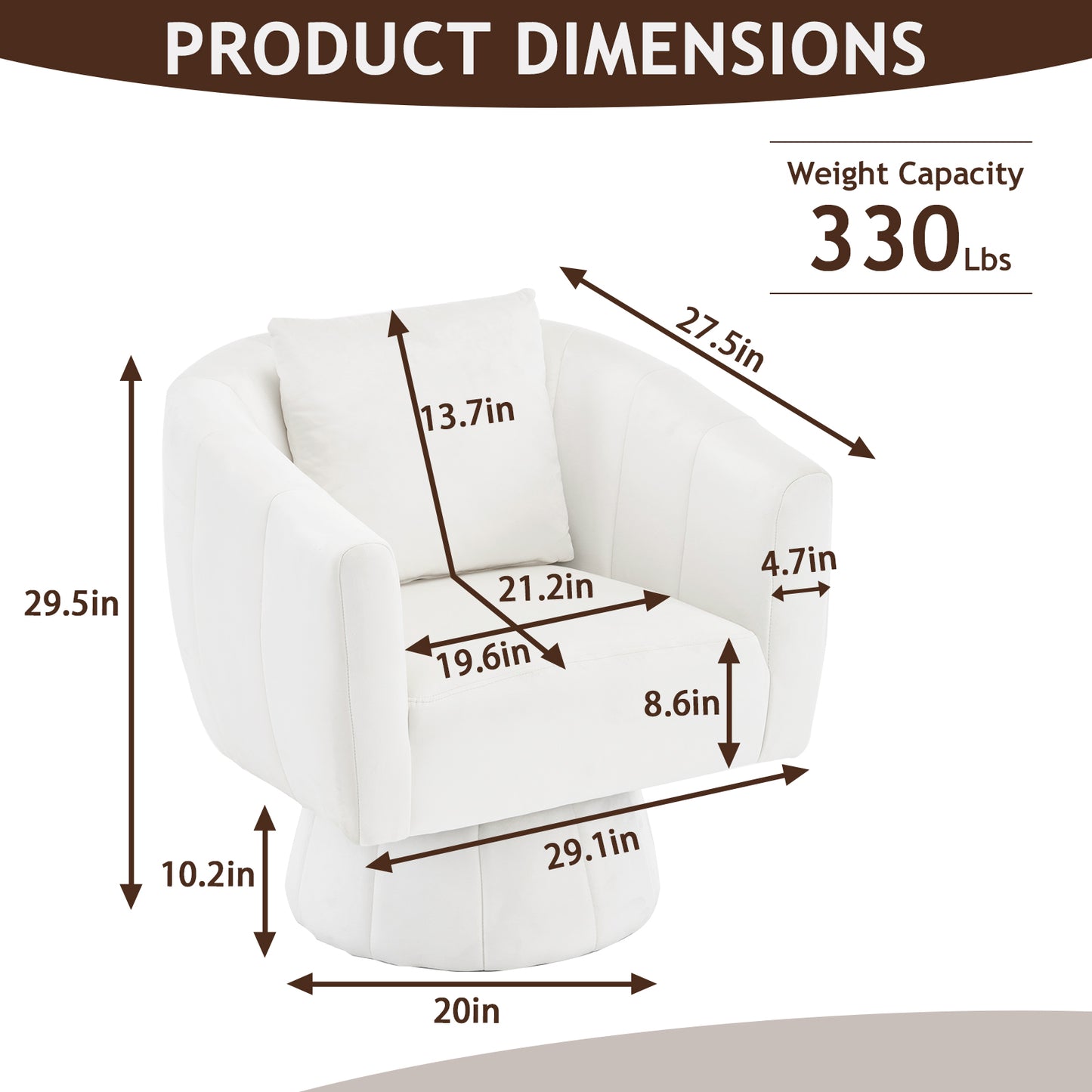 360° Swivel Velvet Accent Chair with Fluffy Cushion – Off White