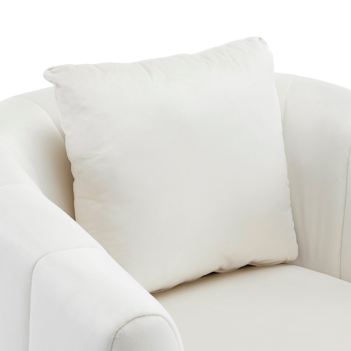 Velvet Barrel Chair with Ottoman & Lumbar Pillow – Off White  Accent Set