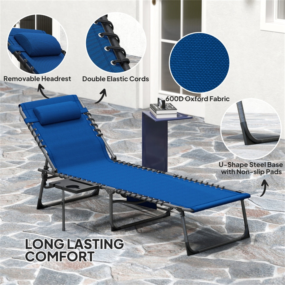 Dark Blue Reclining Foldable Lounge Chair with Pillow & Mesh Fabric
