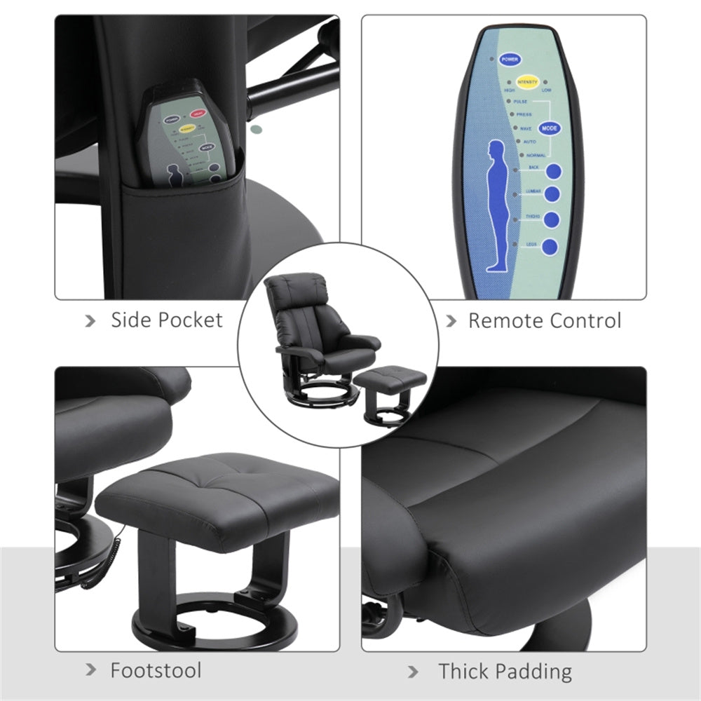 PU Leather Massage Recliner Chair with Ottoman & Remote, Black