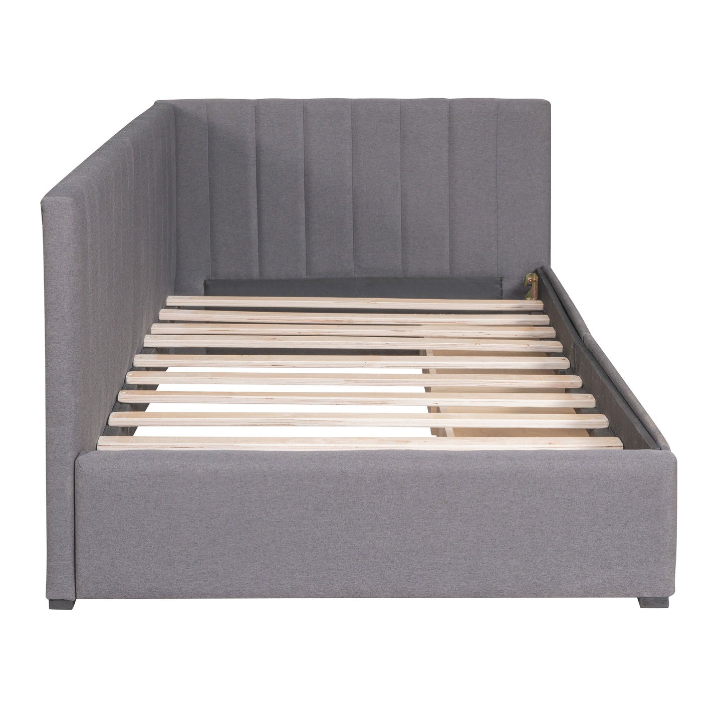 Gray Twin Upholstered Daybed with 2 Storage Drawers – Linen Sofa Bed Frame
