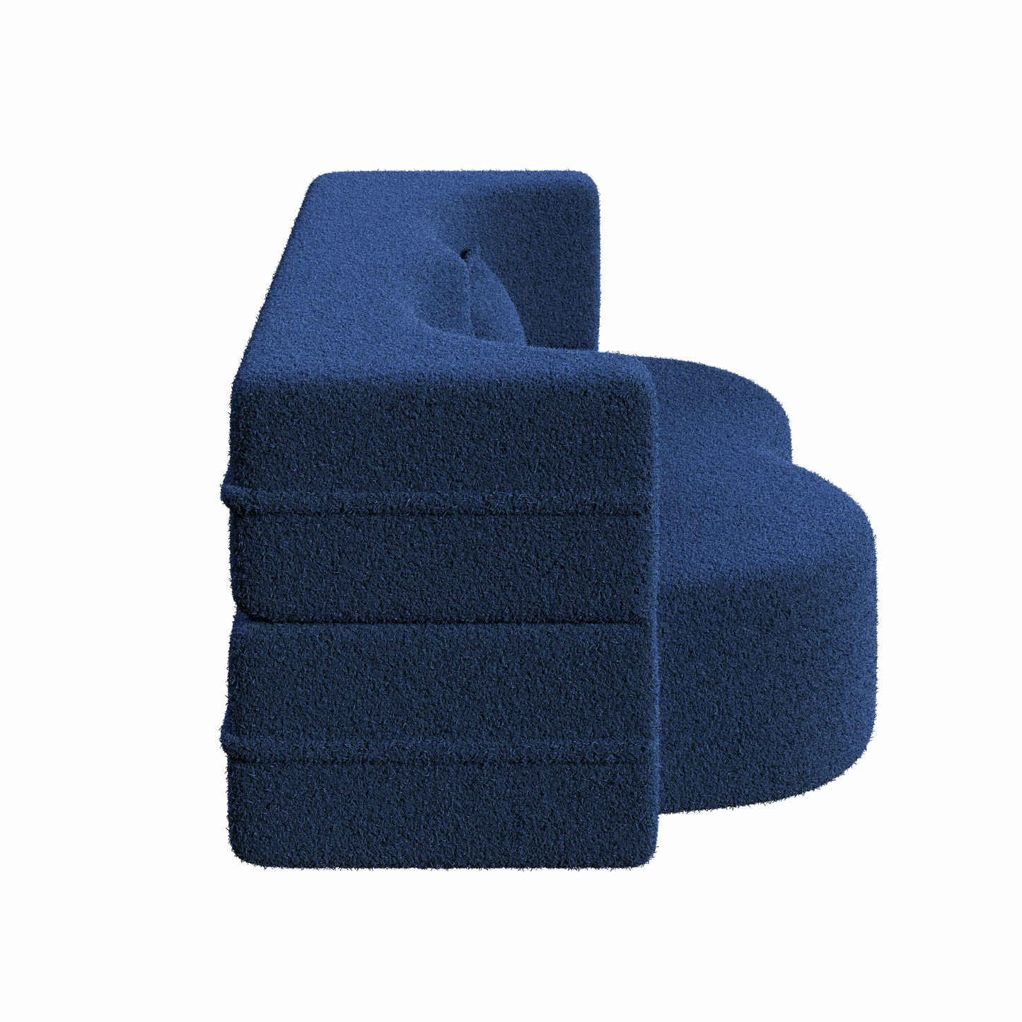 Blue Teddy Fabric Convertible Floor Sofa Bed with 2 Pillows, Full Size 78"