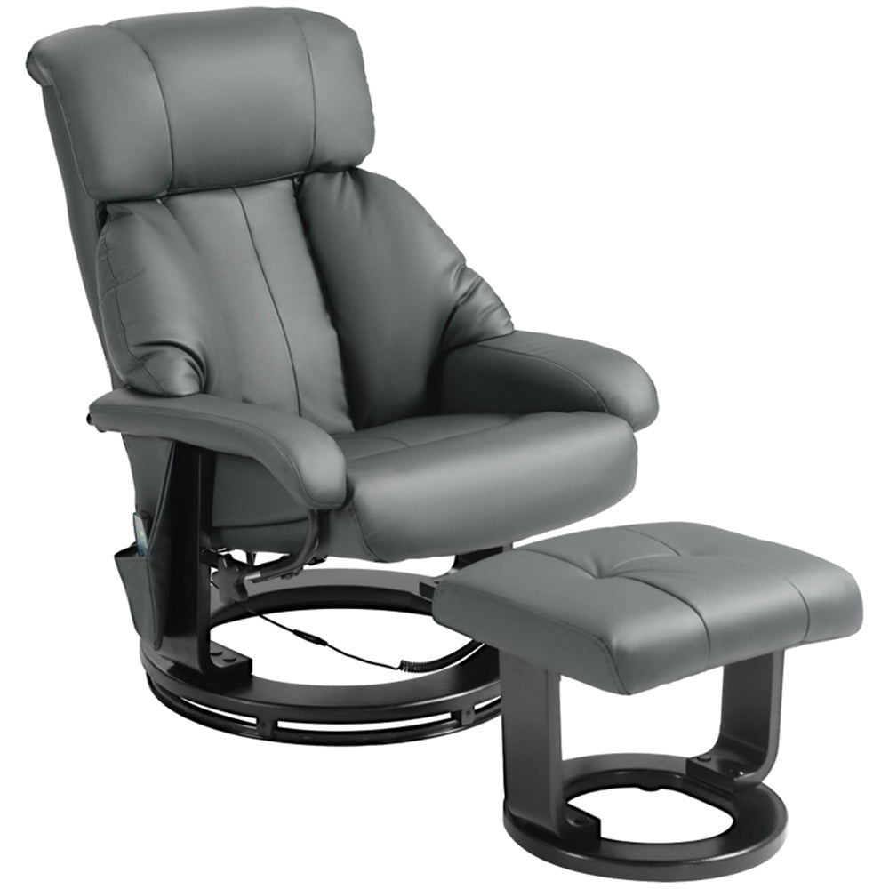 PU Leather Massage Recliner Chair with Ottoman & Remote, Gray