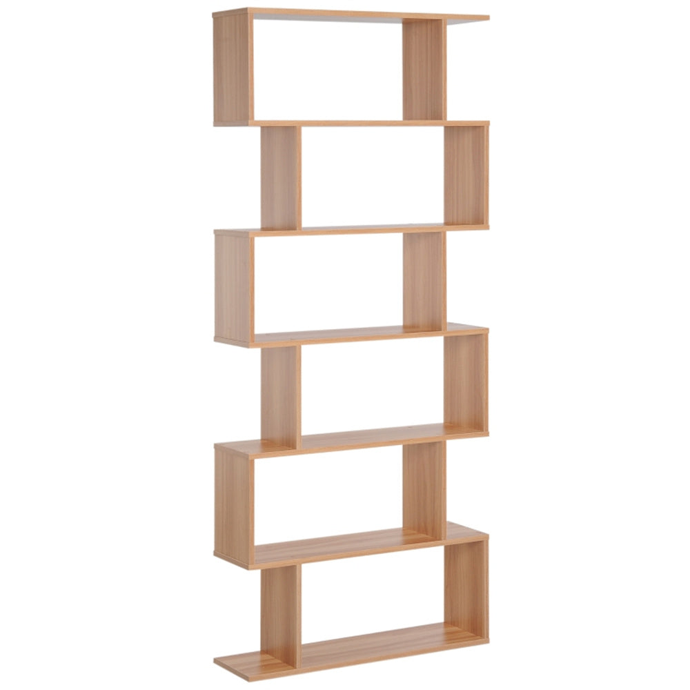 S-Shaped 6-Tier Oak Bookcase | Modern Display & Storage Shelf Cabinet