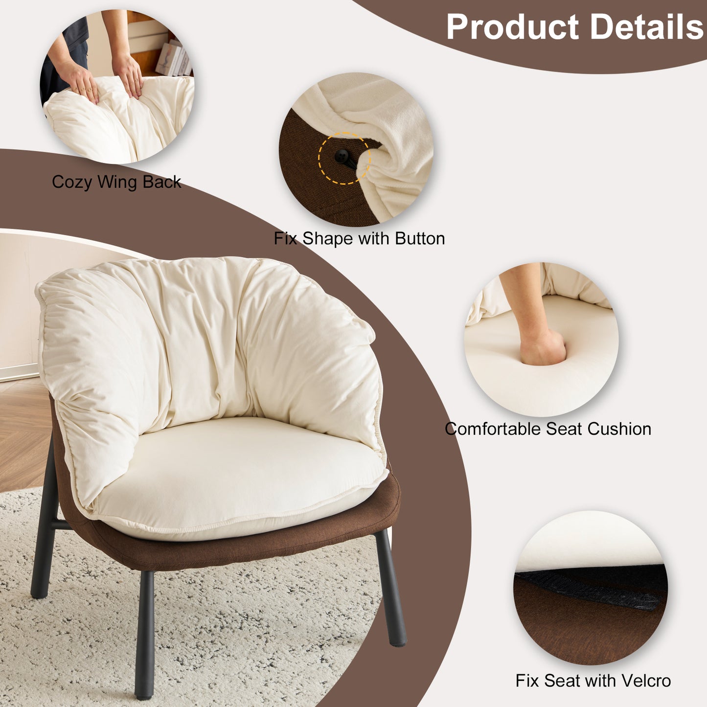 Modern Velvet Barrel Accent Chair with Metal Legs – Off-White Armchair