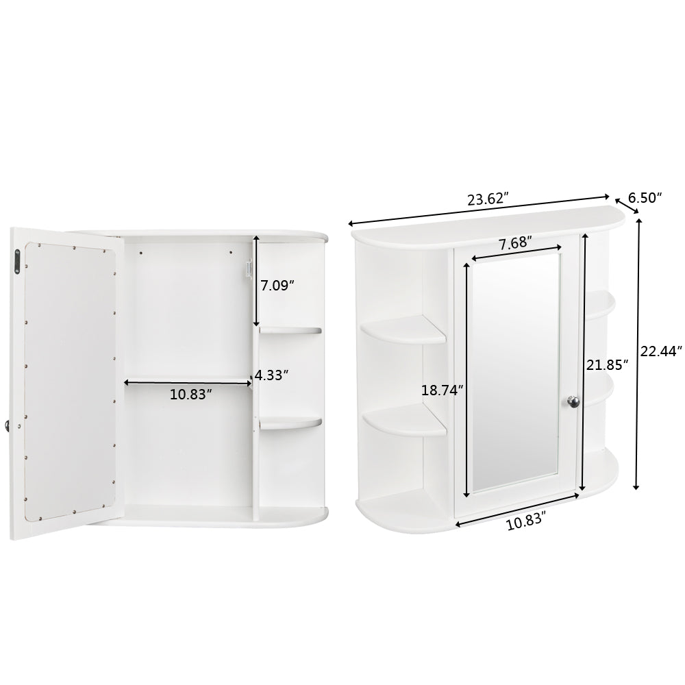 3-Tier Wall Mounted Bathroom Cabinet with Mirror Door, White Finish