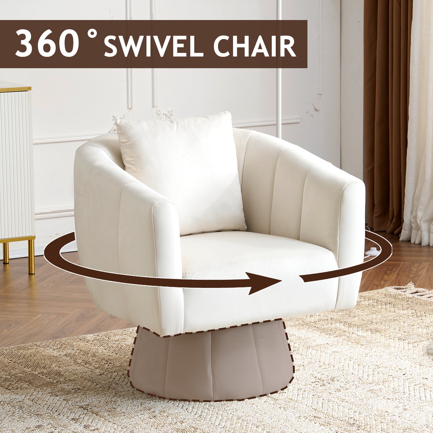 360° Swivel Velvet Accent Chair with Fluffy Cushion – Off White