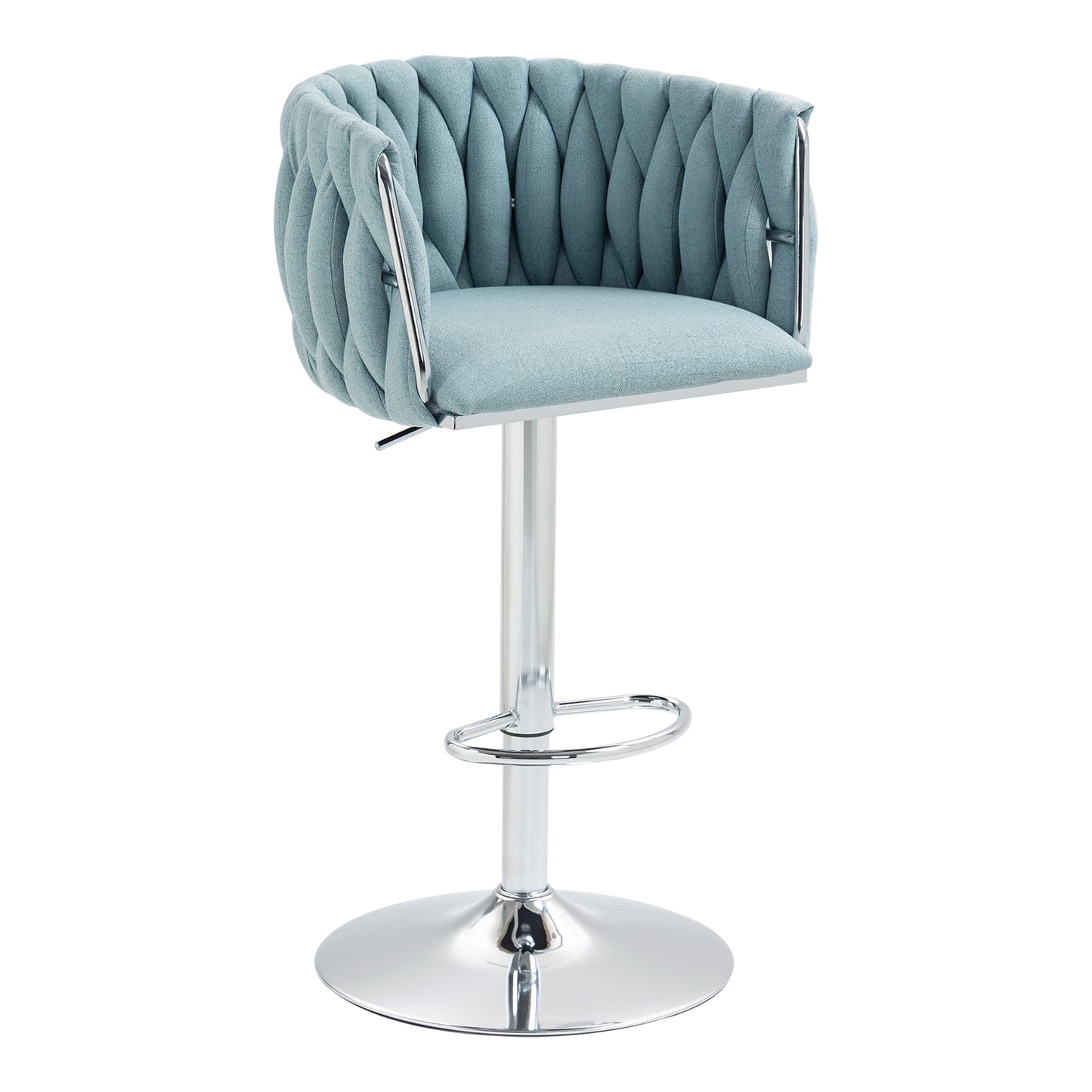 Set of 2 360° Swivel Fabric Bar Stools with Woven Back, Adjustable Height, Blue