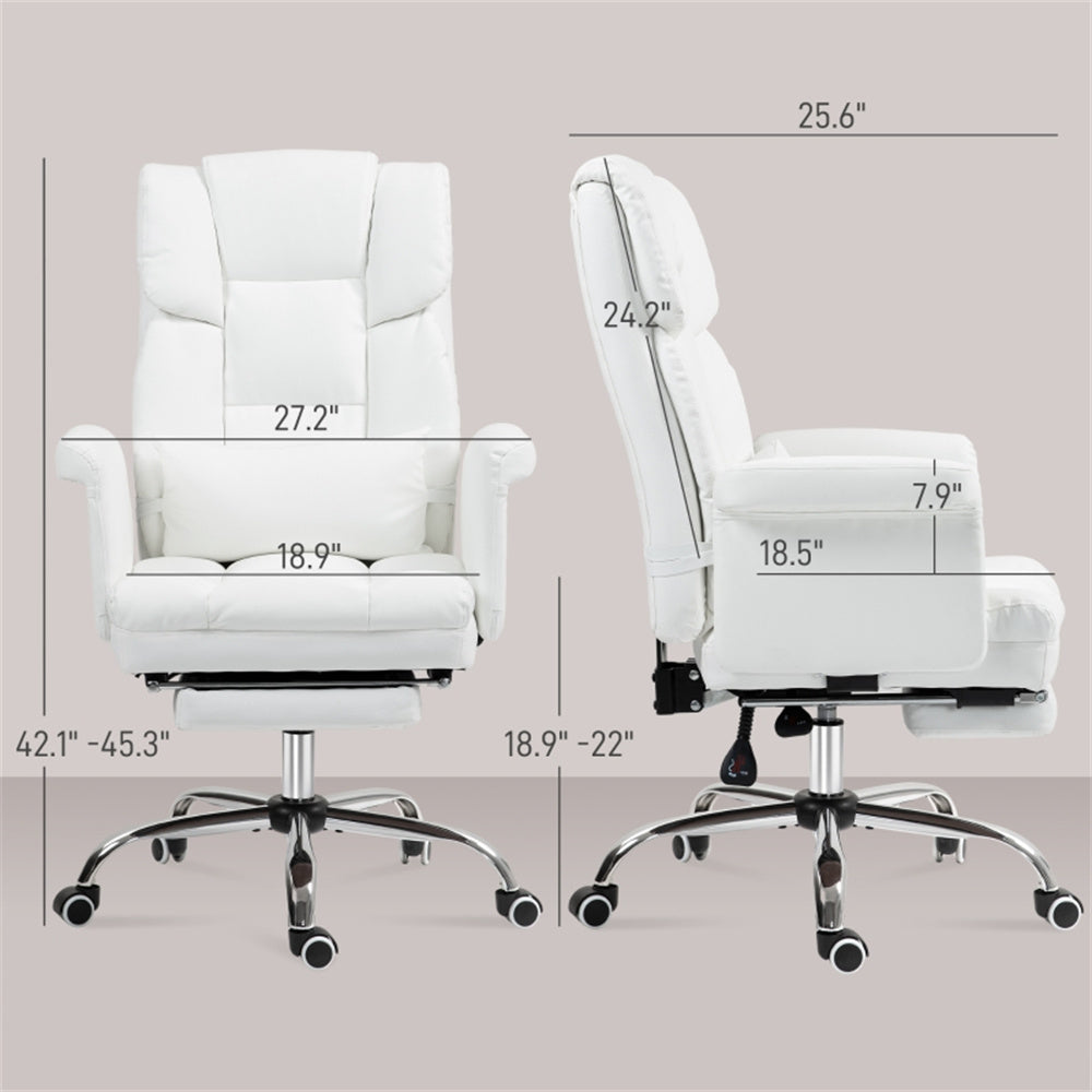 White Massage Office Chair with Reclining Back, Footrest & PU Leather Finish