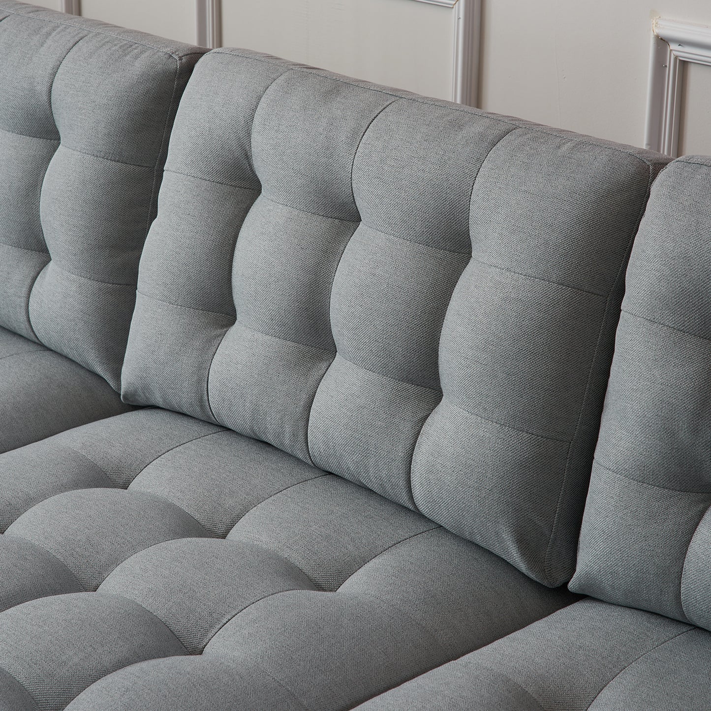 U-Shaped Sectional Sofa – Soft Armrest & Backrest, Wooden & Iron Frame with Gold Legs, Beige Upholstery