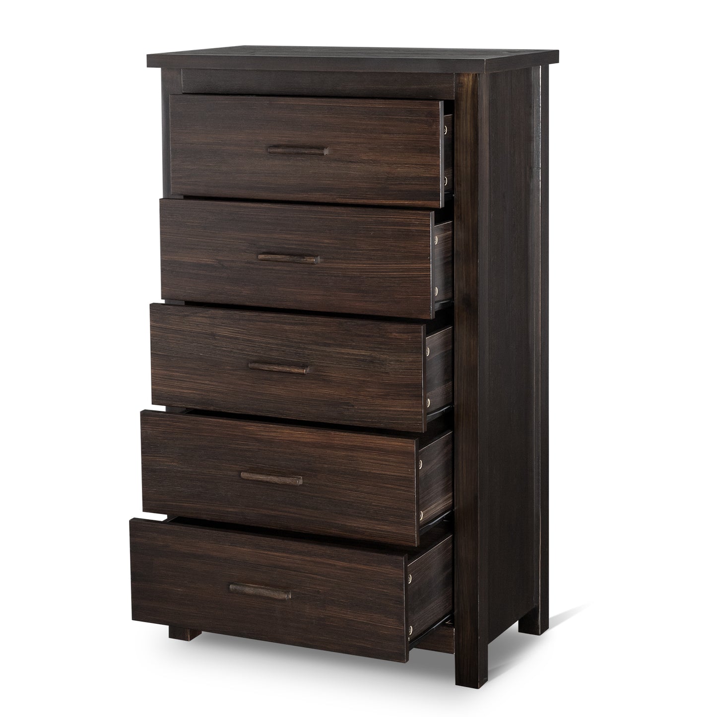 Vertical 5-Drawer Chest, Brown MDF with Wood Veneer, 73x40x120cm Storage Unit