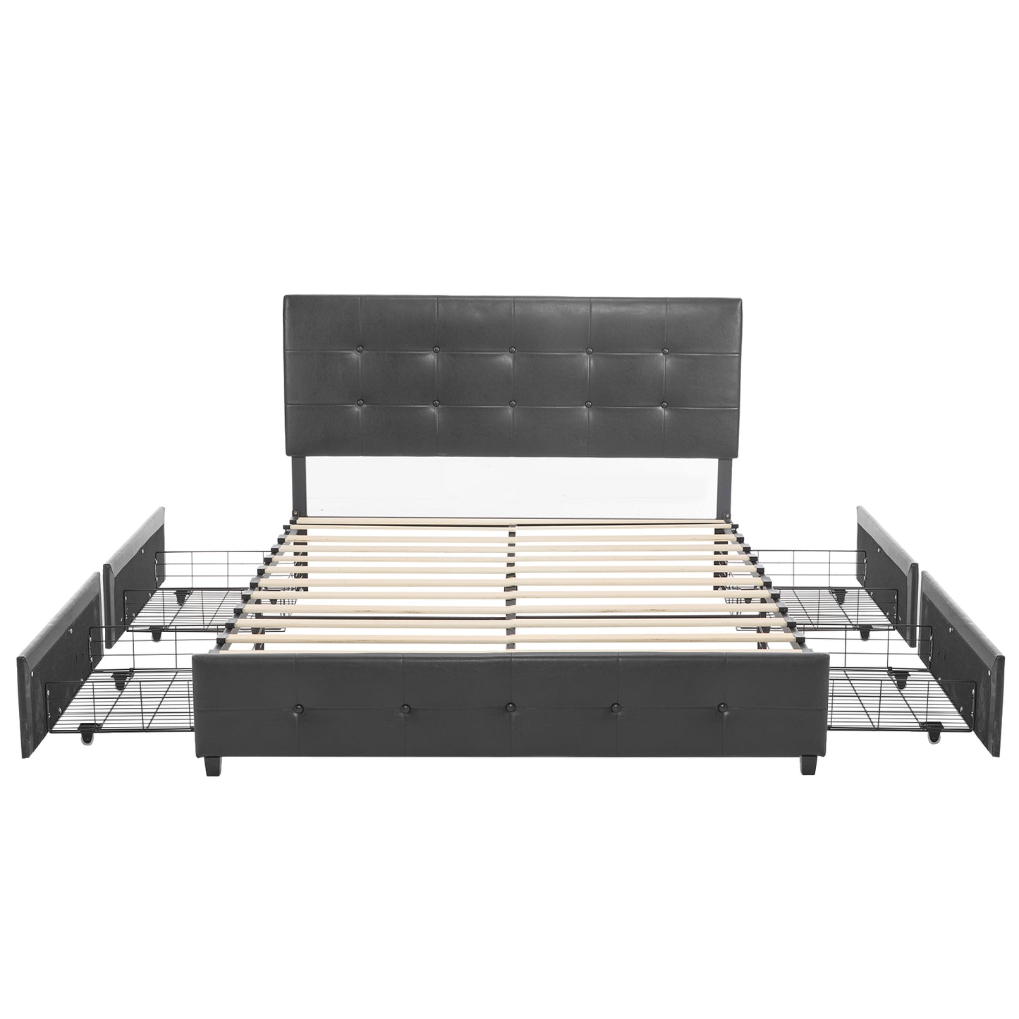 Queen Upholstered Platform Bed with 4 Drawers & Adjustable Tufted Headboard