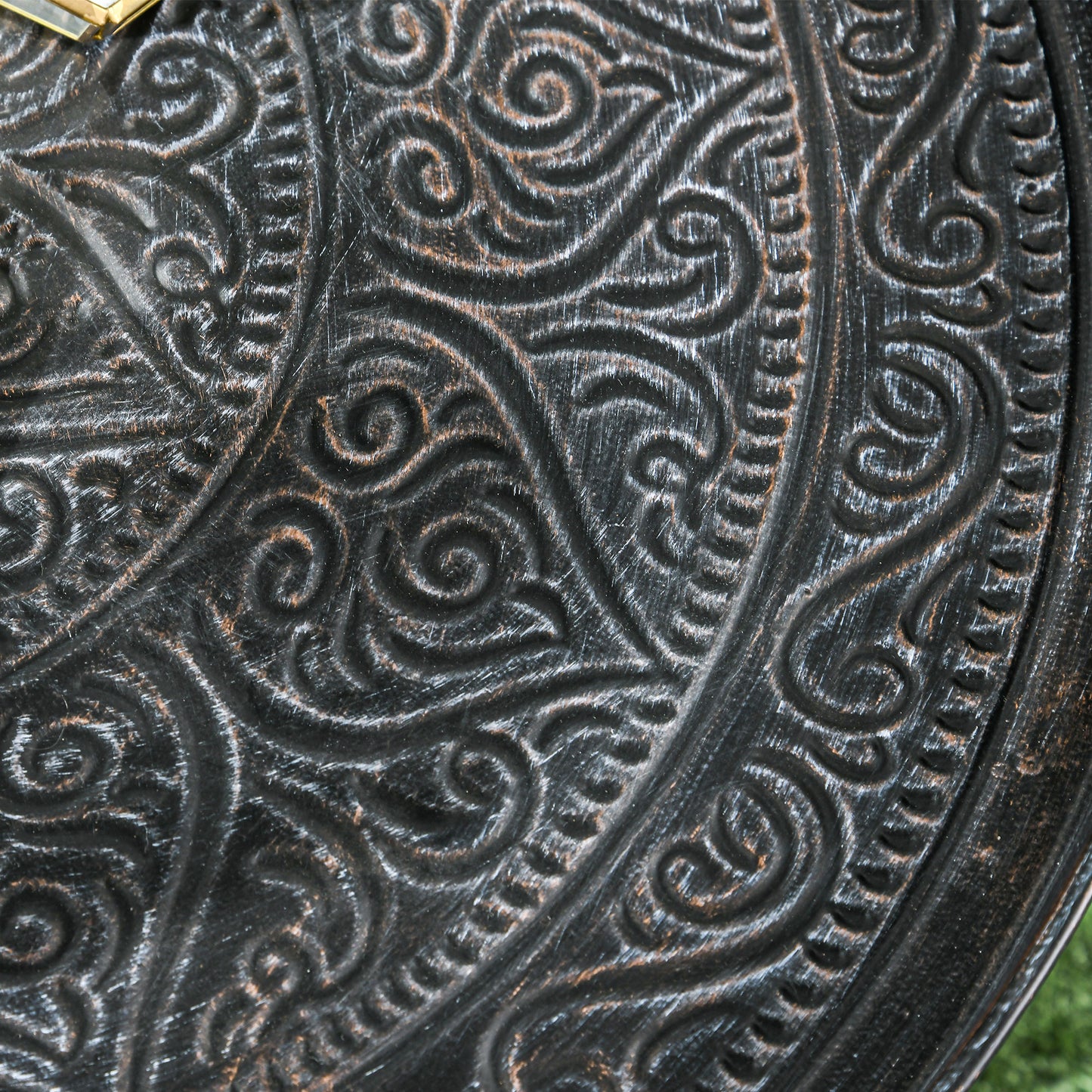 Round Hammered Pewter Metal Coffee Table – 24” Decorative Accent Table