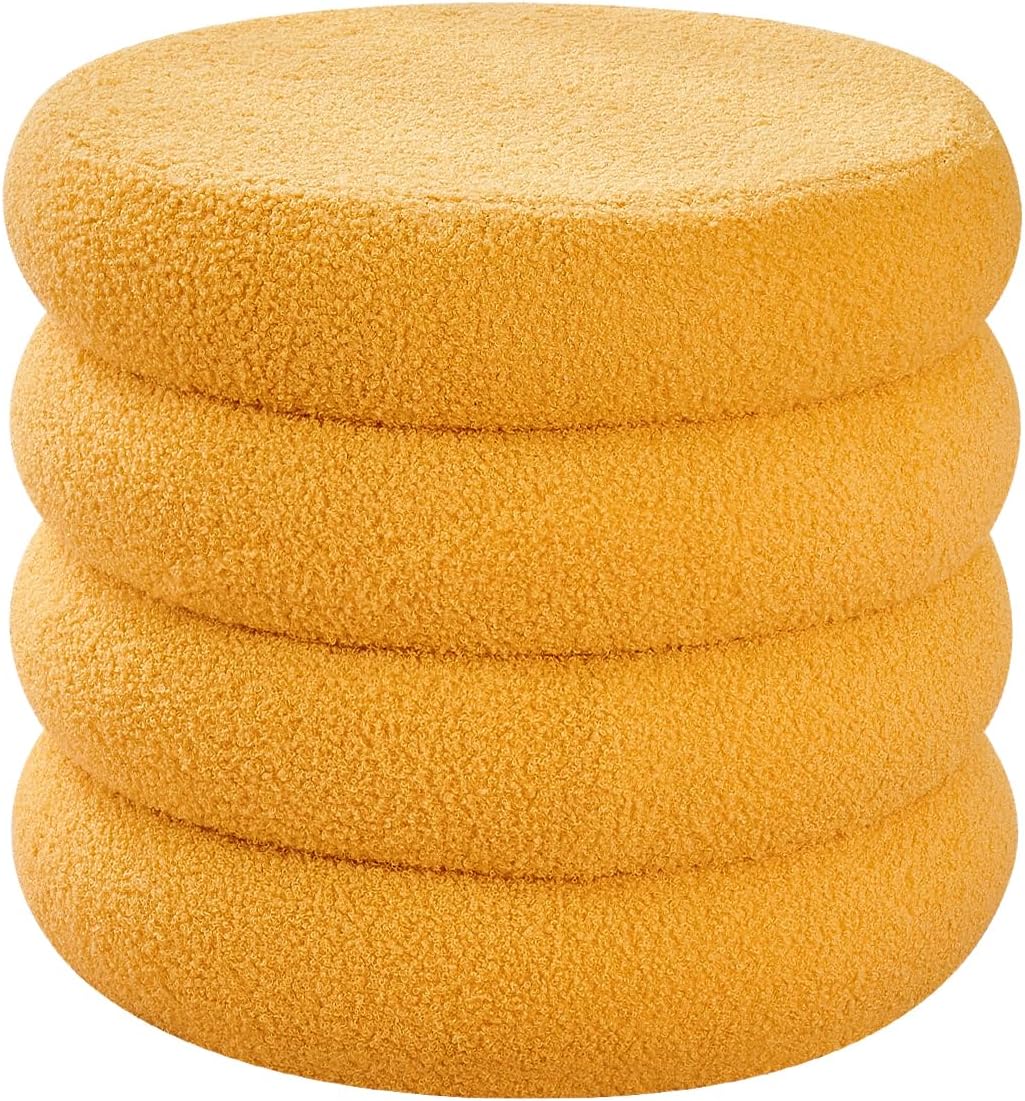 Round Shape Storage Ottoman Stool with Flip Tray, Vanity & Footrest Chair, Yellow
