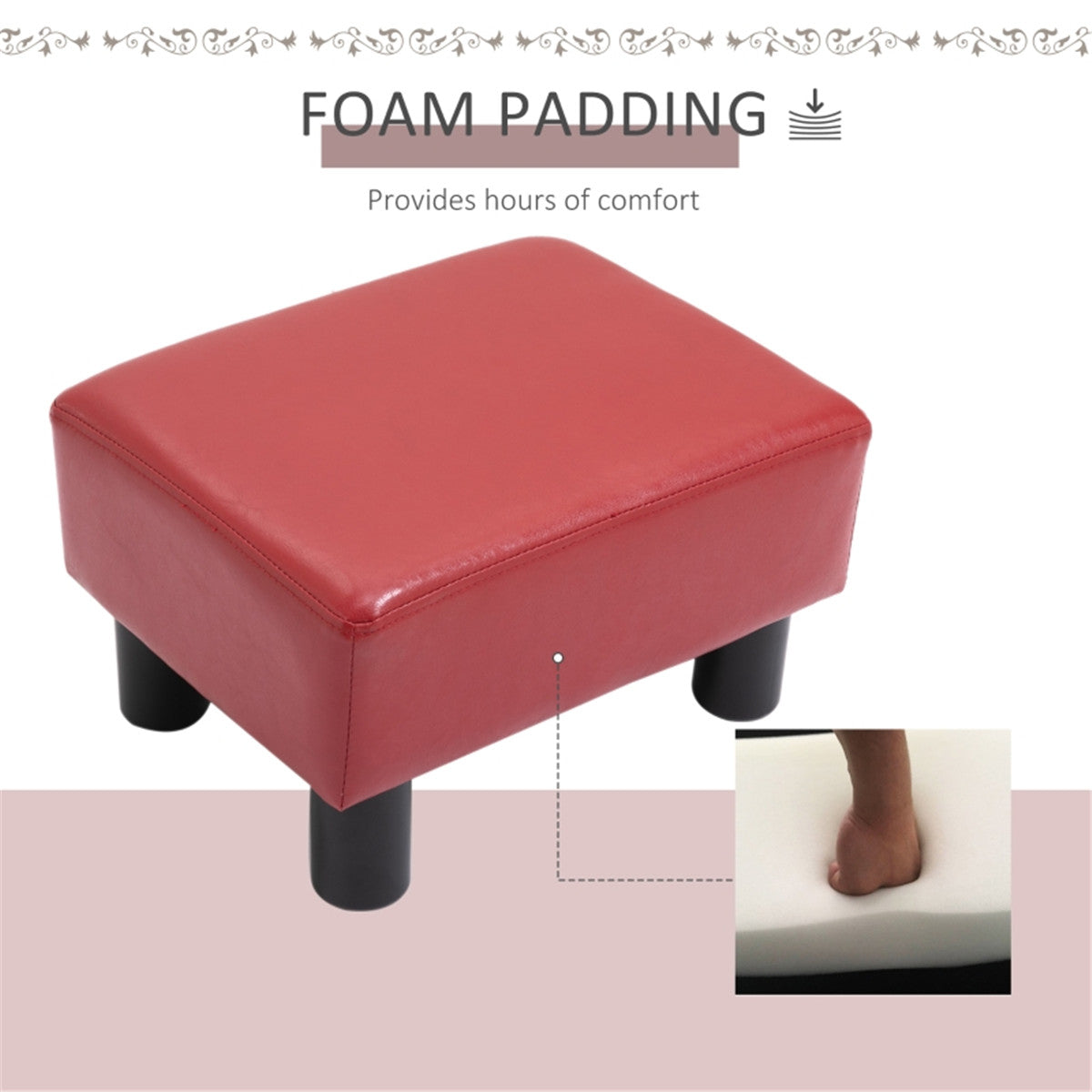 Red Faux Leather Foot Rest Ottoman – Chic, Lightweight & Durable