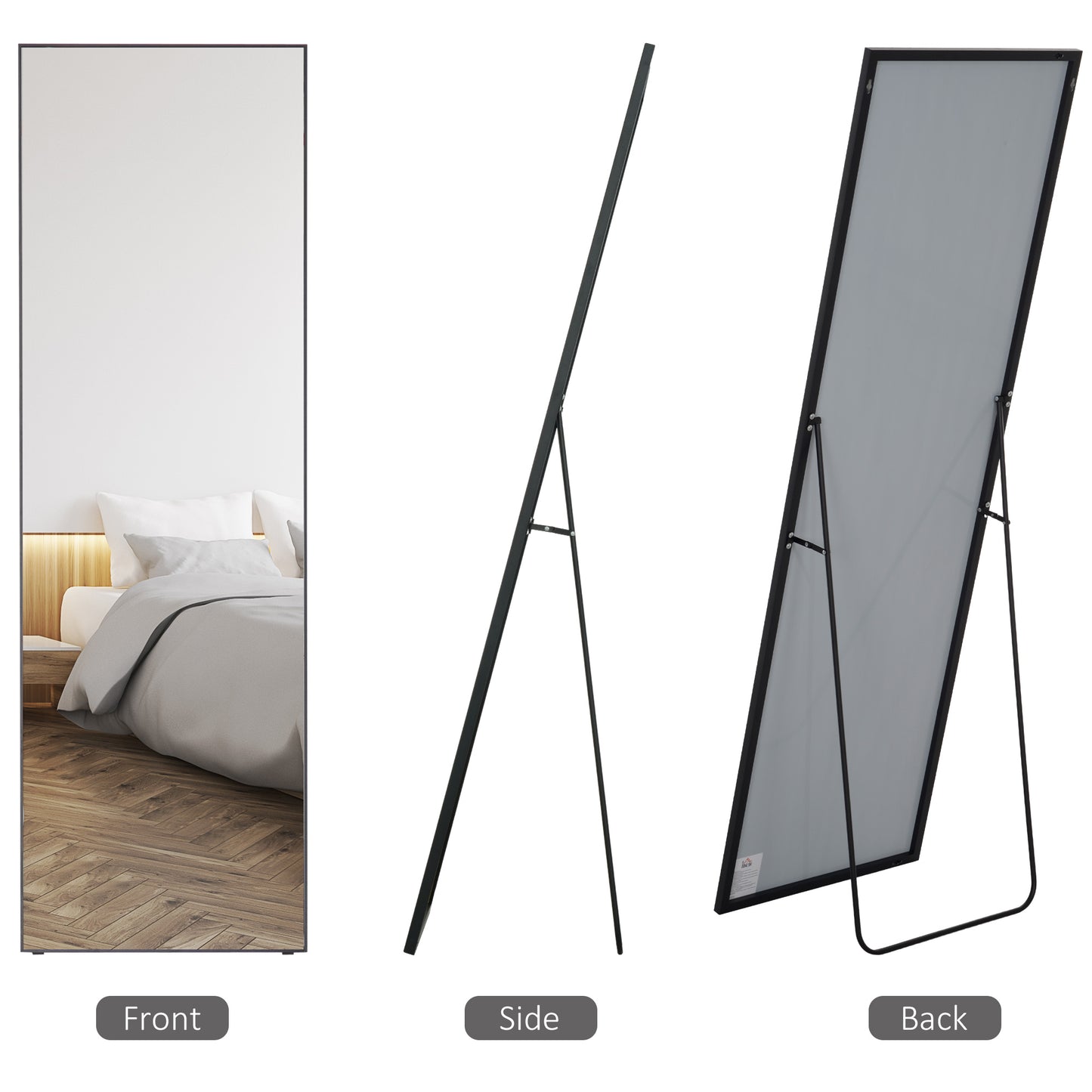 Modern Black Full-Length Dressing Mirror – Freestanding or Wall-Mount Design