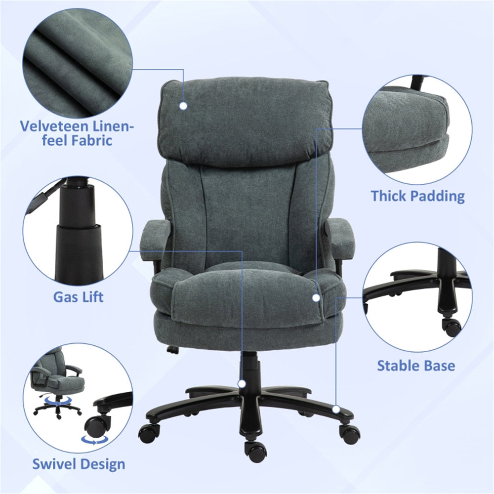 Pebble Grey Reclining Office Chair with Footrest & High-Back Linen-Feel Padding