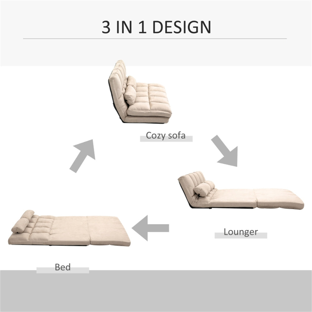 3-in-1 Adjustable Floor Sofa Bed with Backrest & Headrest – Beige