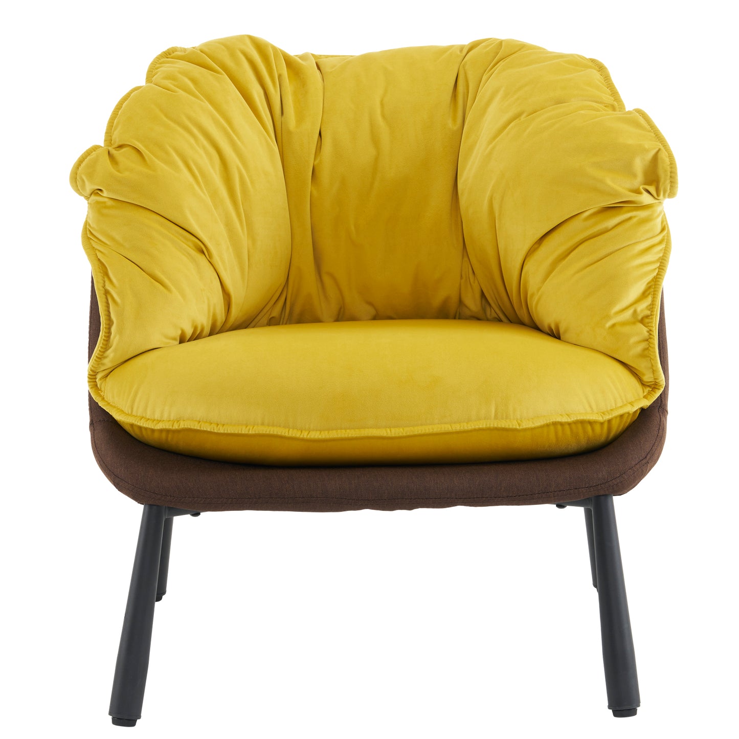 Modern Velvet Barrel Accent Chair with Metal Legs – Yellow Armchair