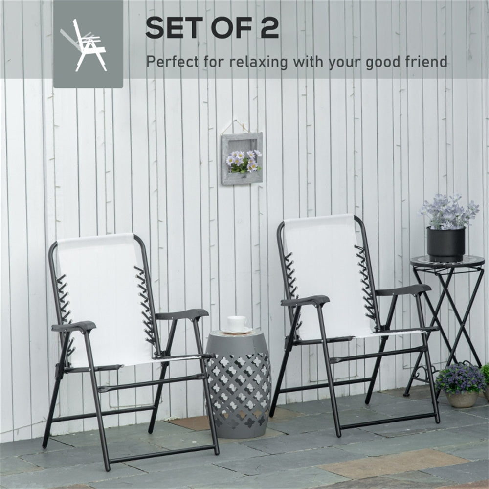 Set of 2 Foldable Mesh Armchairs – Outdoor Lounge Chairs with Armrests